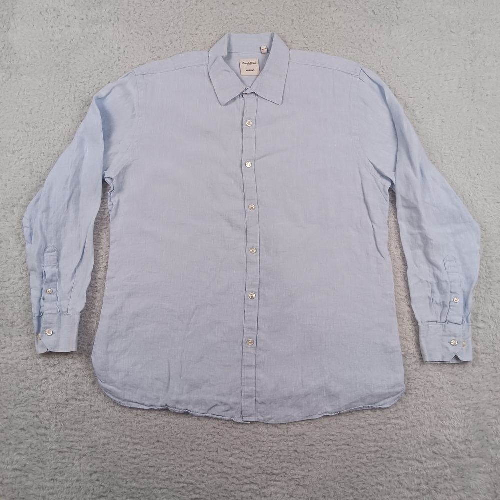Murano Button Down Baird McNutt Linen Mens L Light Blue Long Sleeve Shirt